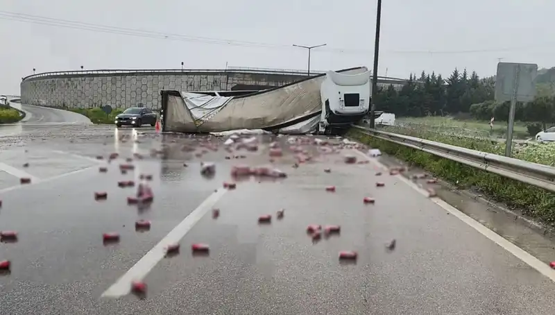 TIR Devrildi, Yolda İçki Şenliği Başladı: Olay Anı Anbean
